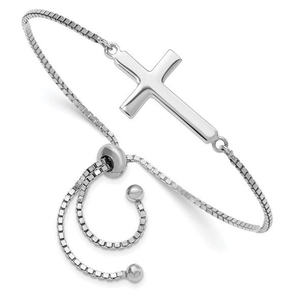 Auriga Fine Jewelry 925 Sterling Silver Rhodium-plated Polished Cross Adjustable Bracelet for Women