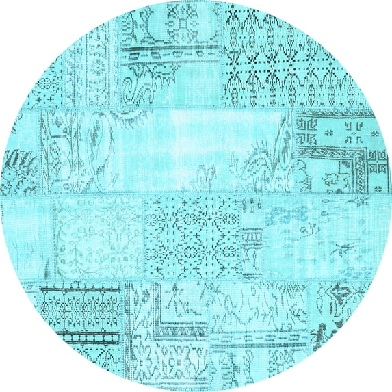 Ahgly Company Indoor Round Patchwork Light Blue Transitional Area Rugs, 5' Round
