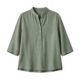thumbnail image 4 of Tops for Women 3/4 Sleeve Collar Summer Casual Imitation Cotton Linen T-Shirt, 4 of 9