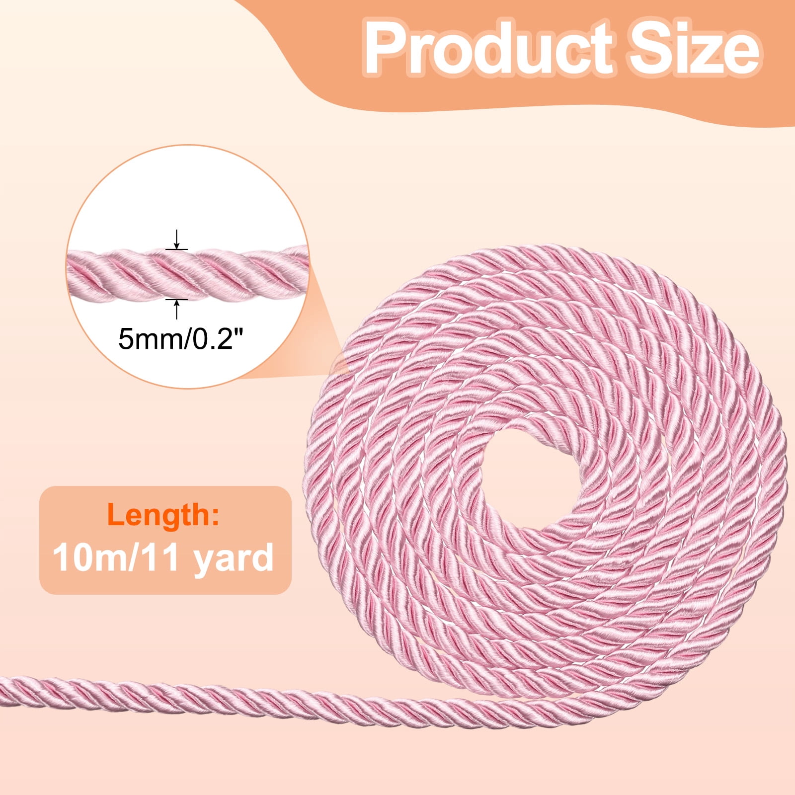 Unique Bargains Twisted Cord Trim 3-Ply Polyester Braided Rope Light Pink