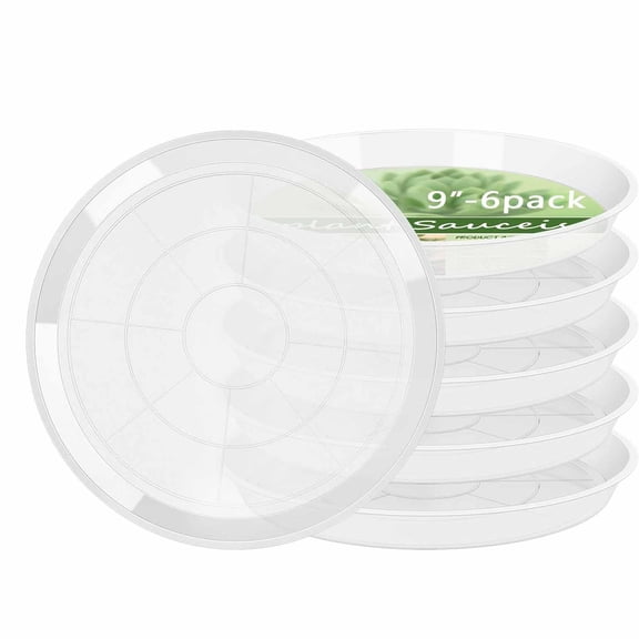 BPPEG 6Pack Plant Saucer,3 5 7 9 11 13 15 17 19 21 in Plastic Plant Tray|Heavy Duty Plant Drip Trays,Clear Plastic Flower Pot Saucers,Plant Water Catcher Tray for Indoor Outdoor Planters (9")