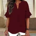 ATOYSOY Womens Split V Neck Front Gathered Ruffle 3 Quarter Sleeve ...