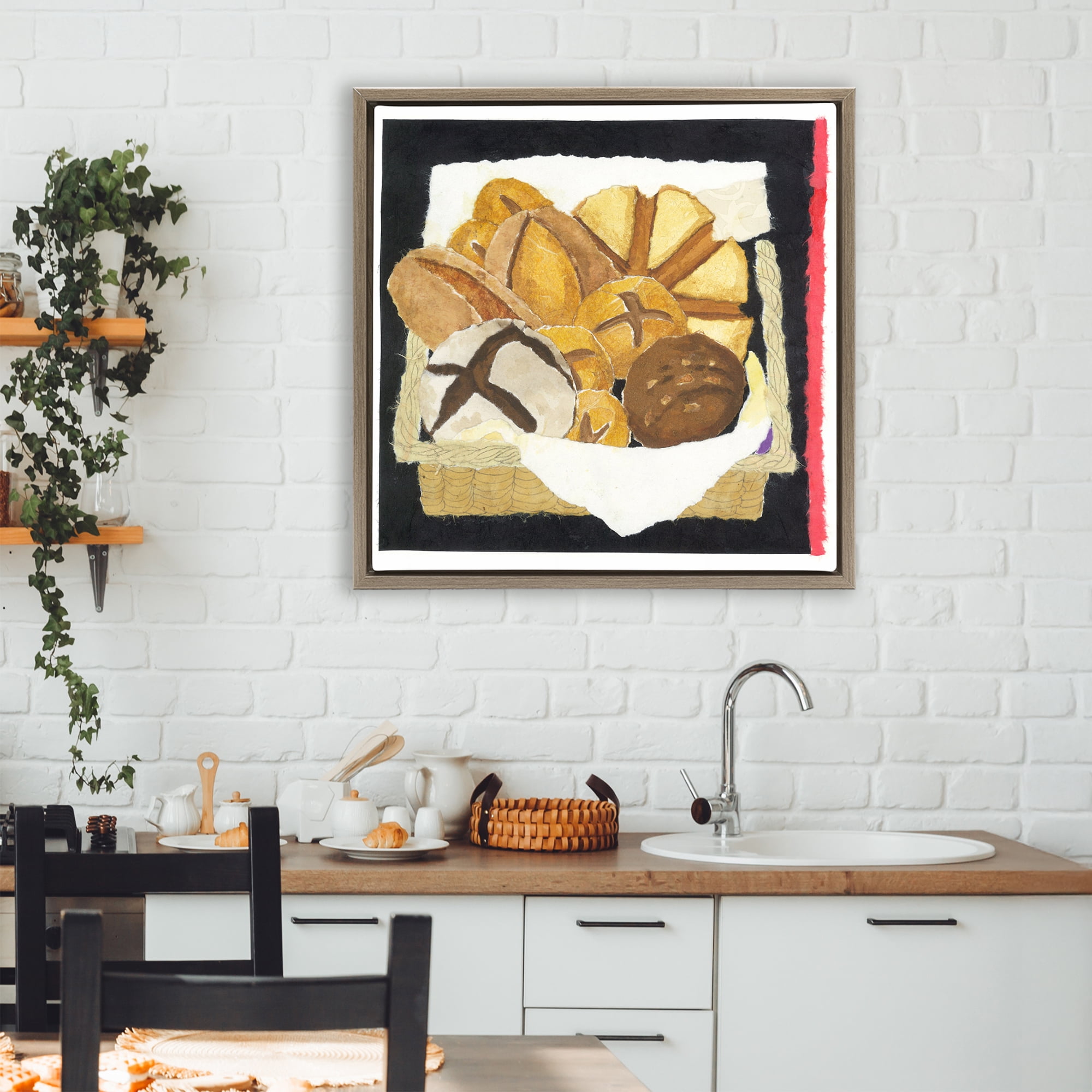 Stupell Industries Bread Box and Stripe Brown Framed Floater Canvas Wall Art, design by Nancy Overton