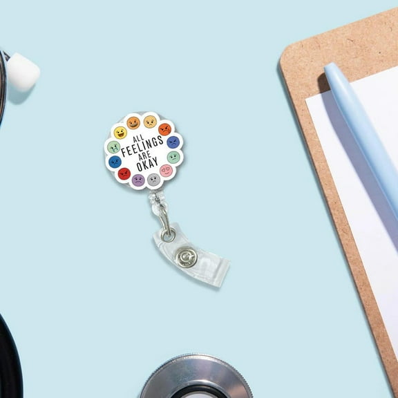 TiniDecor All Feelings Are Okay Nurse Badge Reel, Colorful Retractable ID Holder, Mental Health Gift for RN, Teacher