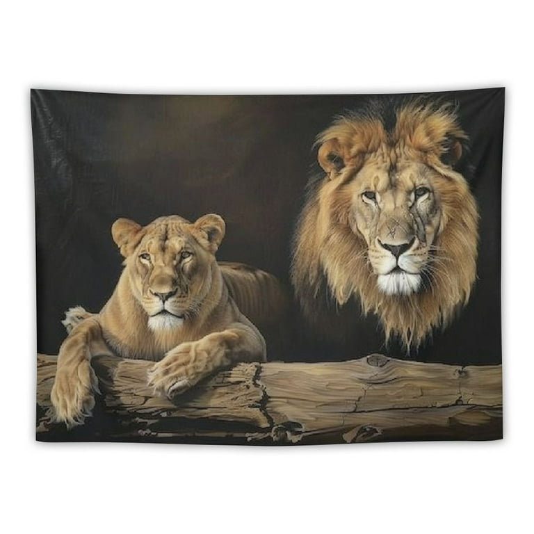 Tenture Murale The Forest - Lion, 140x87 Cm, Jacquard Coton (Art Déco, William Morris)