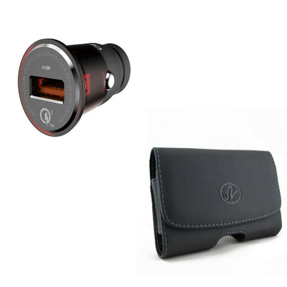 Black Horizontal Leather Case w Adaptive Fast 24W USB Car Charger N5W Compatible With Google Pixel 3a XL