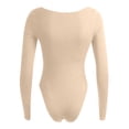thumbnail image 5 of Womens Long Sleeve Rib Knit Bodysuit Round Neck Solid Color Sexy Ribbed One Piece Romper Onesies Bodycon Tops (Medium, Khaki), 5 of 5
