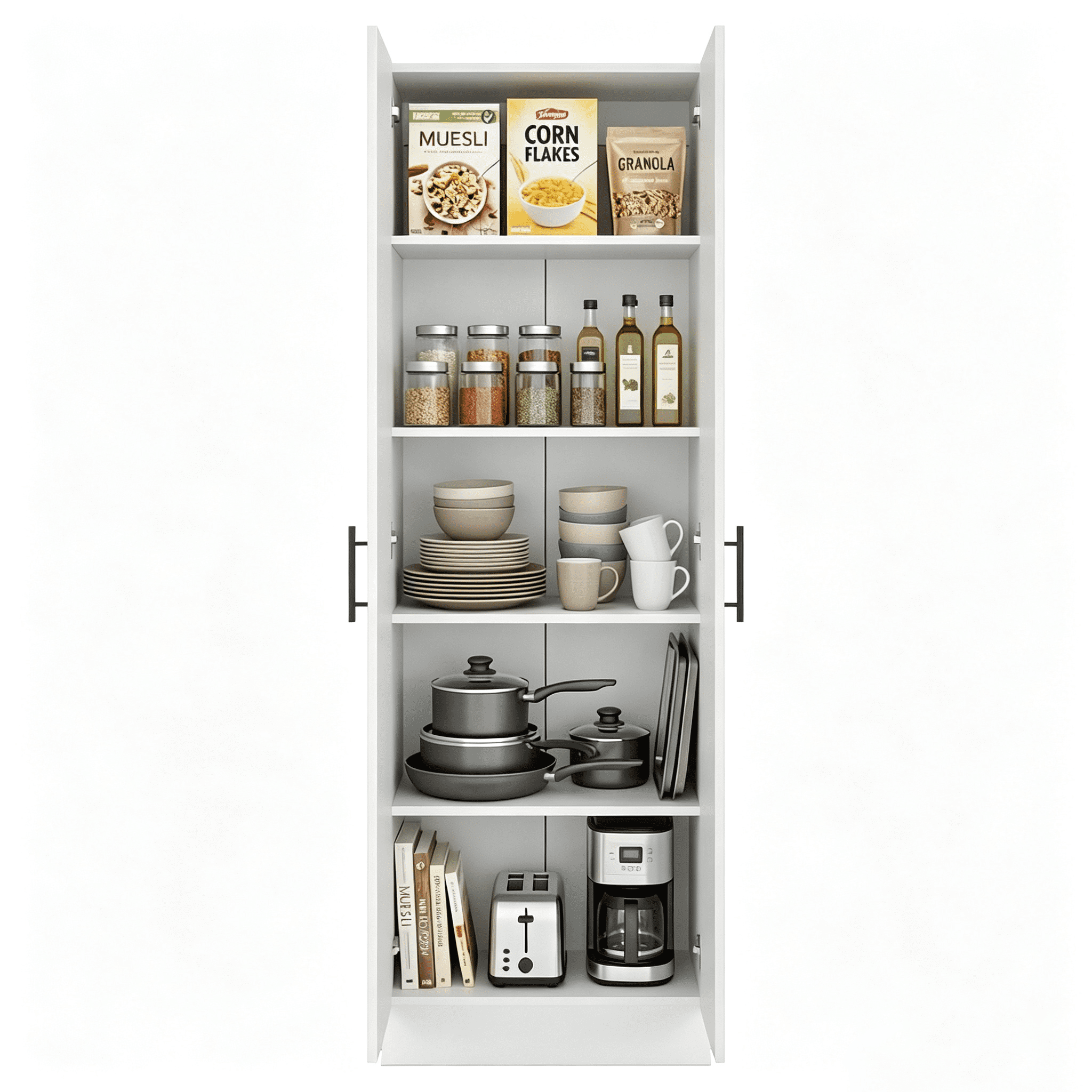 Pantry Cabinet, 5-Shelf Storage Organizer Bookcase for Living Room & Home Office