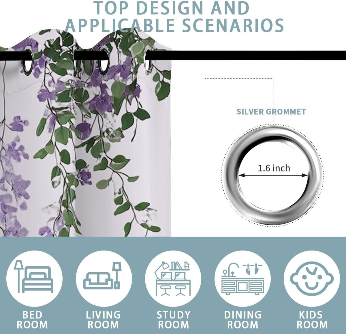 Purple Lavender Blackout Curtains for Girls Kids Home Decor,Floral Butterfly Lilac Flower Grommet Thermal Insulated Drapes Darkening Window Curtain for Bedroom Living Room-52"W x 63"L (Pack of 2)