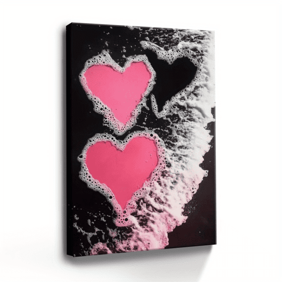 Pink Black Heart Foam Canvas Wall Decor Ready to Hang Living Room