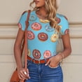 thumbnail image 6 of KLL Women 's Crew Neck Bodysuit Jumpsuits Cute Donut Print Short onesies Stretch T Shirts, 6 of 7