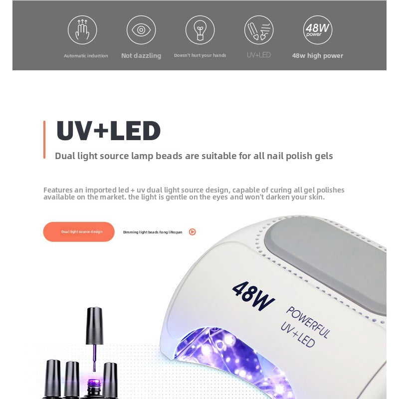 48W UV LED Nail Lamp - Auto Sensor Manicure Dryer for Gel & Regular Polish, Dual Use Curing Light with Fast Drying, Home & Salon Nail Art Machine