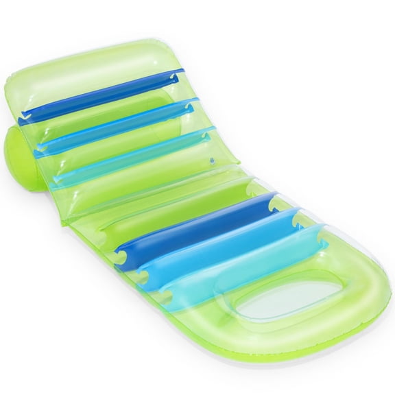 H2OGO! Adjustable Lounge Pool Float - Summer Lime & Blue - 63" Relaxing Inflatable Chair, Sit Upright & Lay-Flat, Toe Dip Opening, Adults 220lb Cap