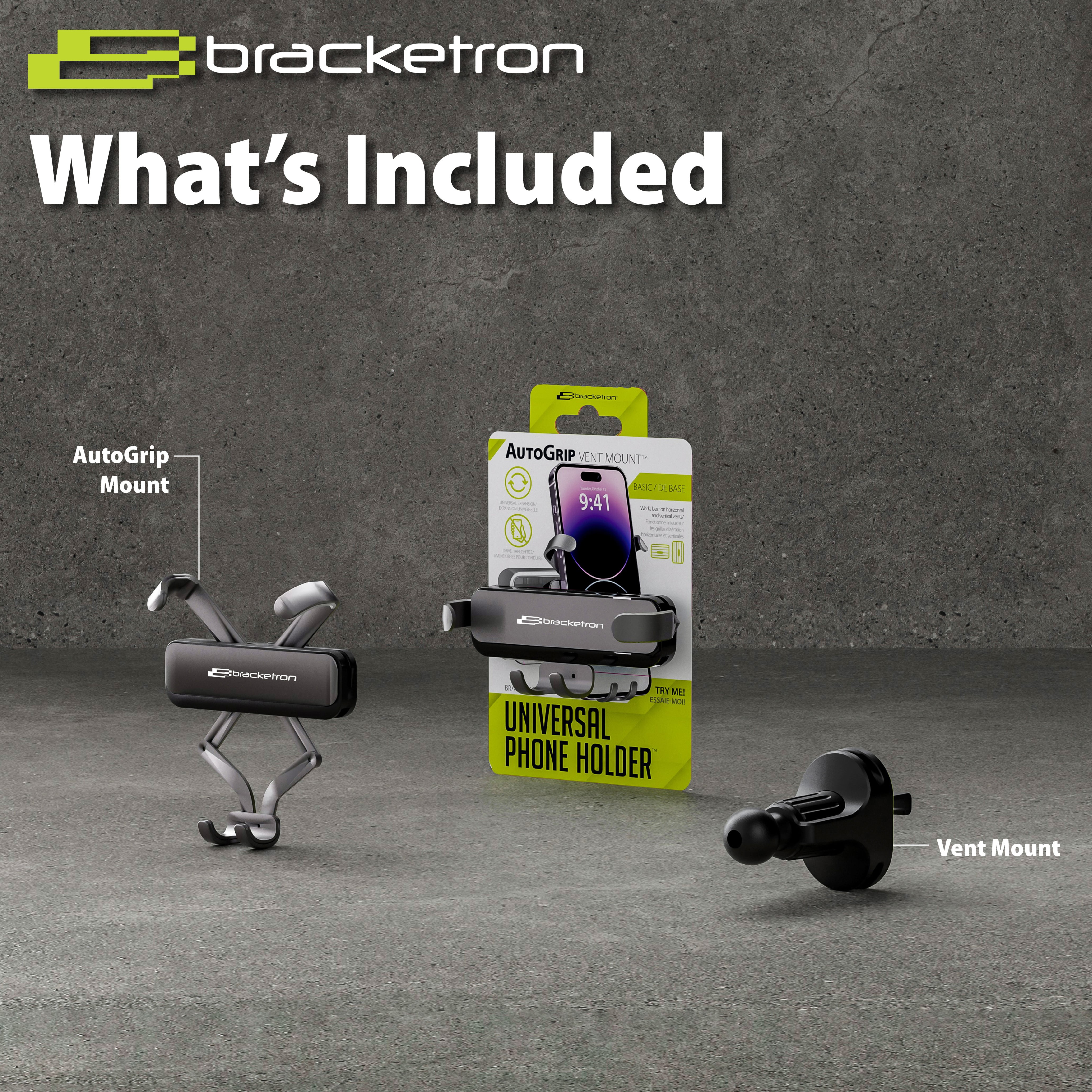 Bracketron AutoGrip Universal Car Vent Phone Mount, One-Hand Lock, Gravity Grip, Fits Phones up to 3.75" Wide
