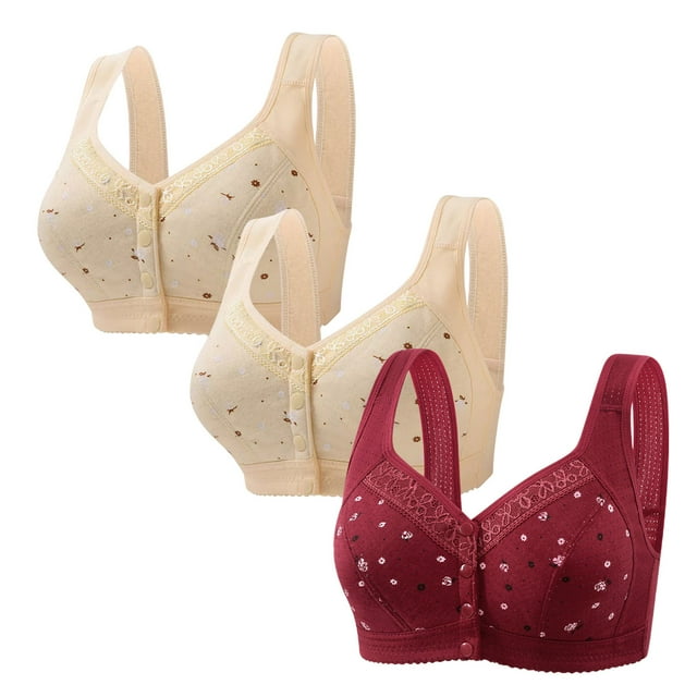 Plebaso Womens Wireless Front Closure Everyday Bras Full Coverage Thin Cup Women's Push up Bralettes 3 Pack