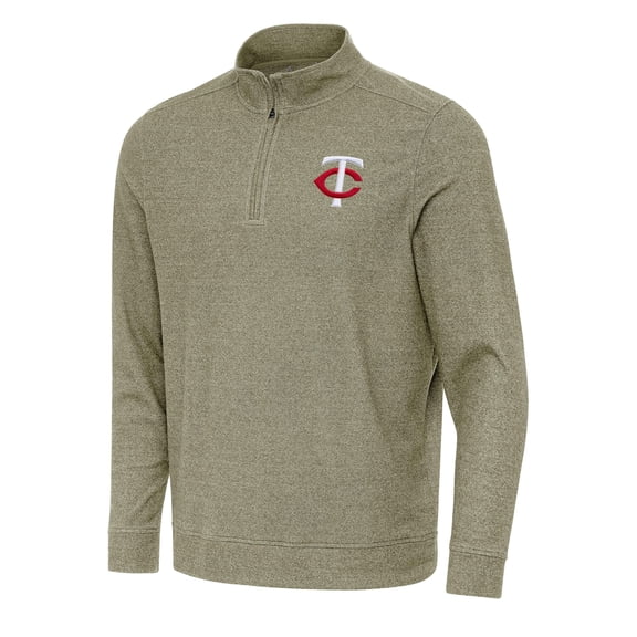 Men's Antigua Heather Olive Minnesota Twins Subtle Quarter-Zip Sweatshirt