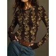 thumbnail image 6 of Women'S Floral Knitted Long Sleeve Crew Neck Going Out Slim Fit Tops Fall Outfits Trendy Clothes Dark Brown M, 6 of 9