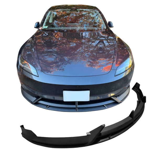 Ikon Motorsports Front Bumper Lip Compatible with 2024-2025 Tesla Model 3 IKON2 Style Matte Black Front Lower Air Dam Chin Spoiler Splitter Guard 3PCS - Injection PP