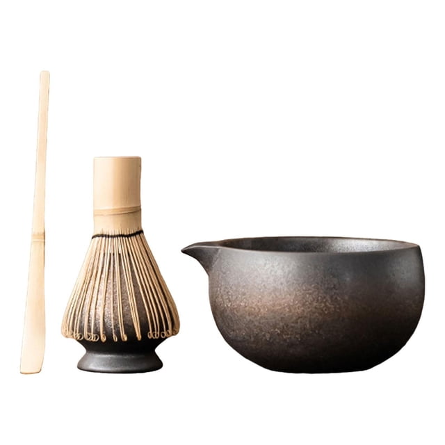 Juego completo de utensilios para té Matcha con batidor y cuenco de bambú cuenco gris