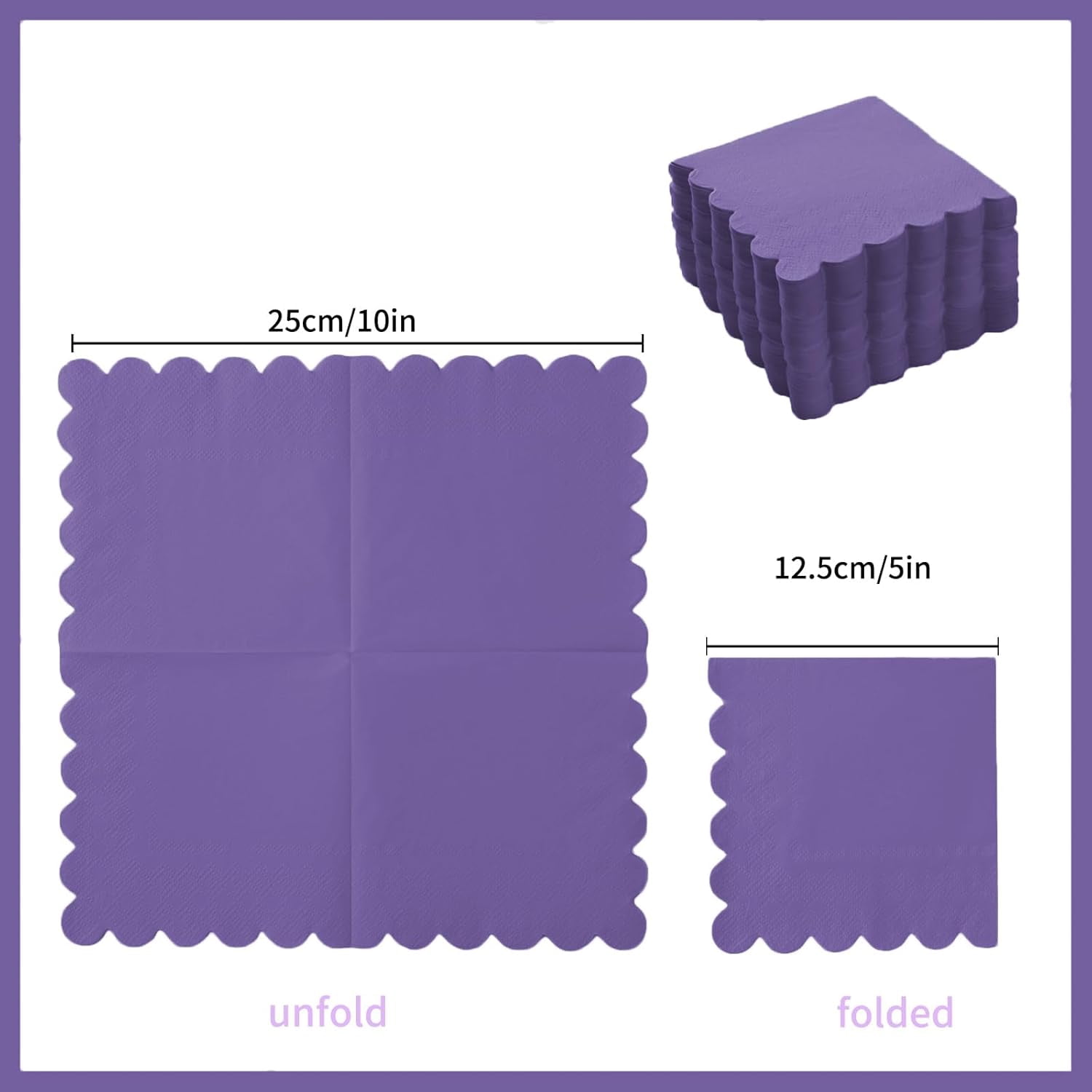200 Pack Cocktail Napkin 2-Ply Scalloped Edged Dessert Napkins Folded 5 x 5 Inches Disposable Napkins for Dinner Wedding Birthday Party Bridal Anniversary Reception Event (Dark Purple)
