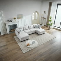 Hommoo U-Shaped Upholstered Modular Sectional Sofa, Double Chaise Corner Sofa Couch, Living Room Sofa Set for Home, Light Gray