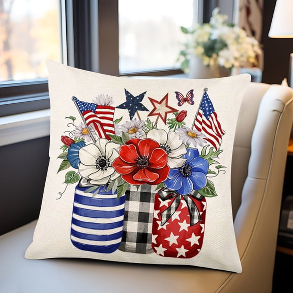250th Independence Day Patriotic Linen Throw Pillowcase 20×20in 4th of July Star Festival Decor Red White Blue Sofa Outdoor Decor