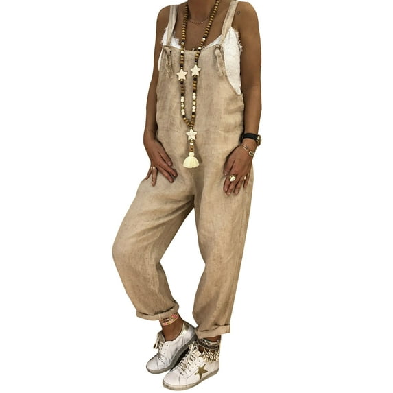 Sedceaty Women's Casual Romper Loose Bib Pants Wide Leg Jumpsuits Vintage Baggy Overalls with Pockets
