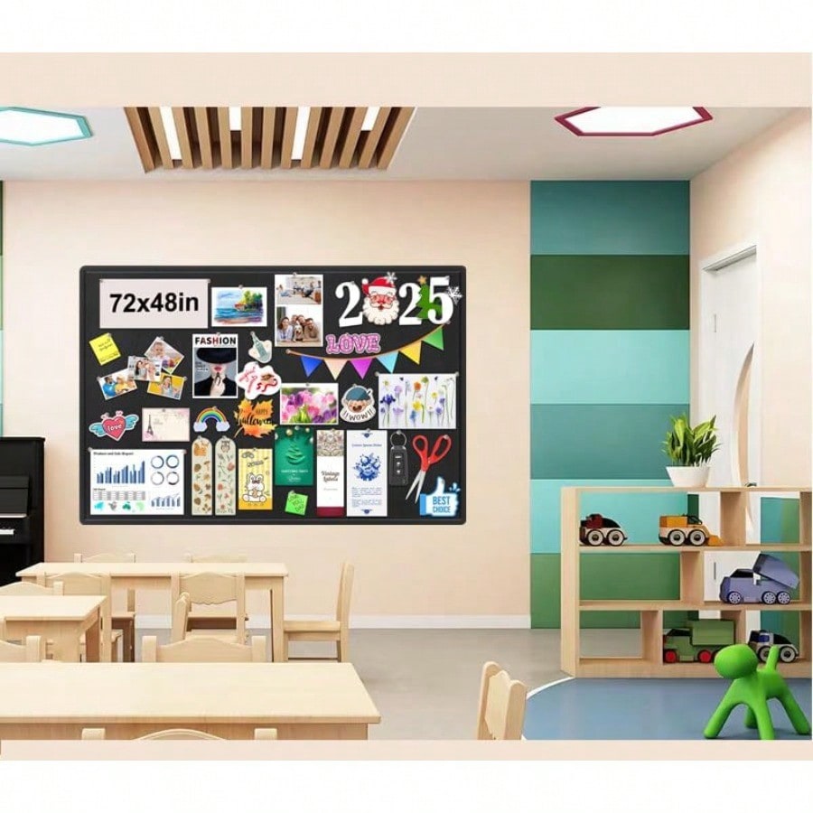 Large Bulletin Board Foldable 72x48 Inches Cork Board Alternative Large Felt Board Decorative Pin Board For Wall Foldable Photo Board SelfAdhesive Vision Board With 36 Pushpins Black