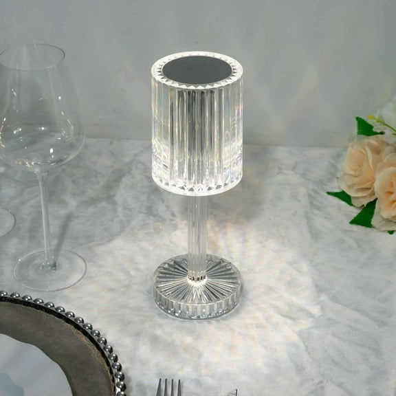 Efavormart 10" LED Acrylic Crystal Cylinder Color Changing Cordless Table Lamp, Rechargeable RGB Touch Control Accent Lamp