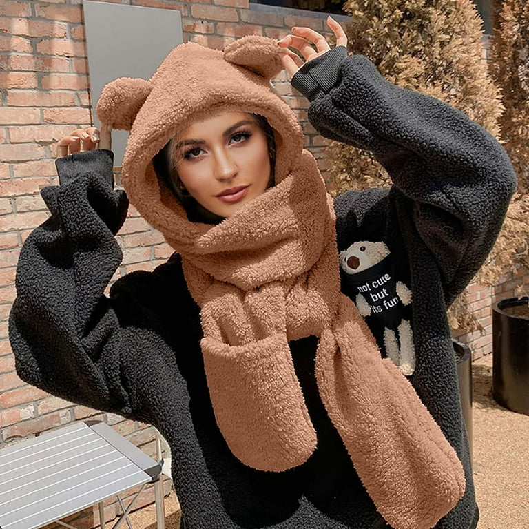 qolati Integrated Ear Protection Windproof Cap Scarf Gloves 