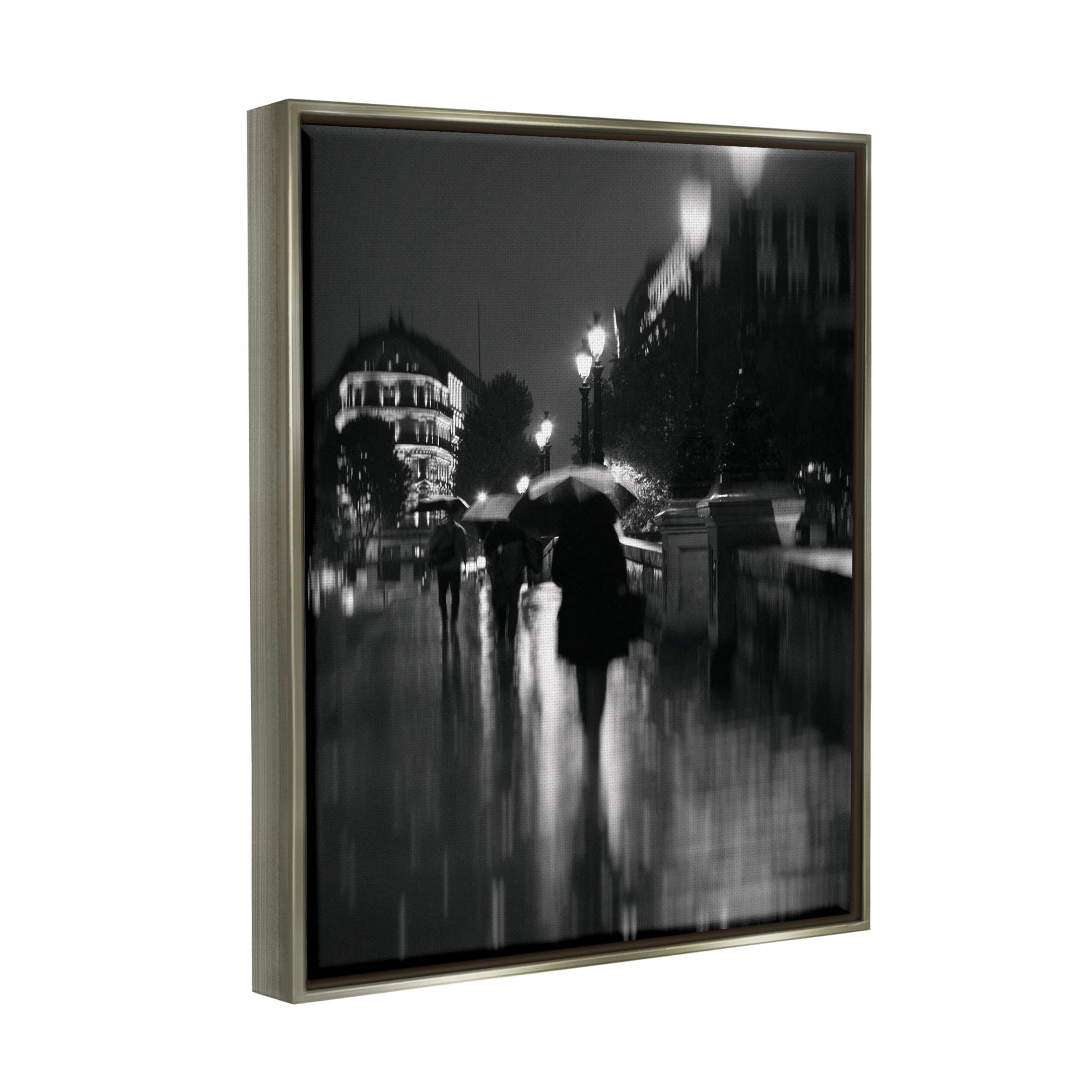 Walking In Rain Urban Buildings Town & City Photograph Luster Gray Framed Art Print Wall Art