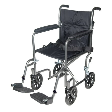 Drive Medical Lightweight Steel Transport Wheelchair, Fixed Full Arms, 17