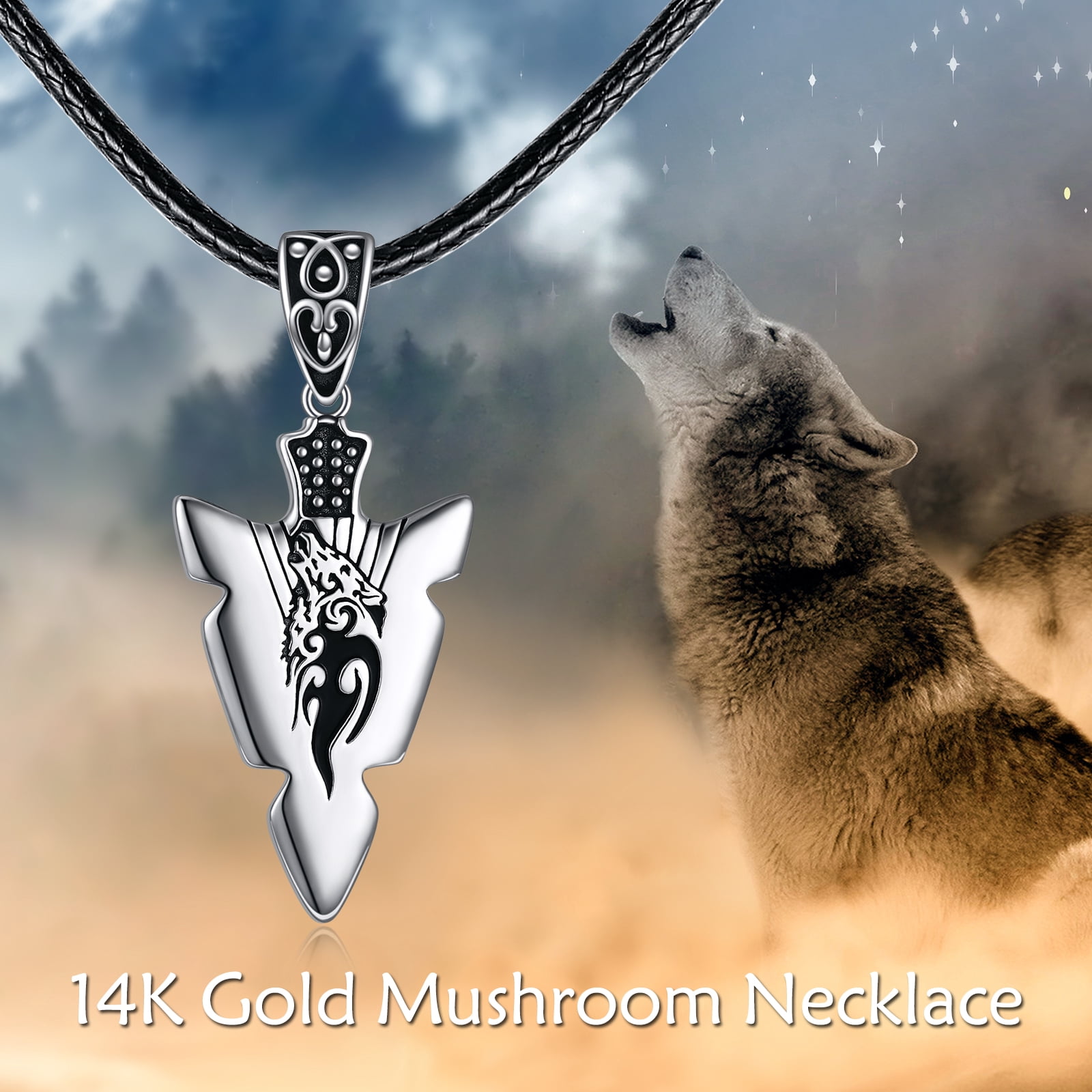 Arrowhead Necklace 925 Sterling Silver Wolf Viking Pendant Necklace Silver Spearpoint Leather Necklace Waterproof Cord Arrowhead Jewelry for Women Men