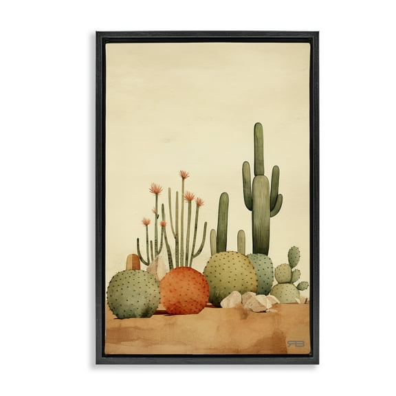 Stupell Industries Desert Cactus Scenery Landscape Painting Black Floater Framed Art Print Wall Art, 17 x 25