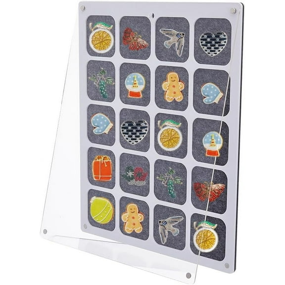 20 Grids Pins Display Case Acrylic Felt Pin Display Board with Visible Protective Door 9.45x11.42x0.39 Enamel Pin Display Frame Wall Pin Display Holder for Award Badges Coin Jewelry Pins White