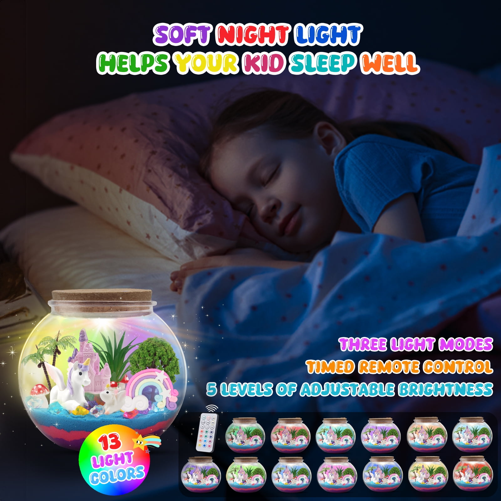 Light-Up Unicorn Terrarium Kit for Kids - Kids Birthday Gifts for Kids - Best Unicorn Toys & Activities Kits Presents - Arts & Crafts Stuff for Little Girls & Boys Age 4-12 Girl Gift