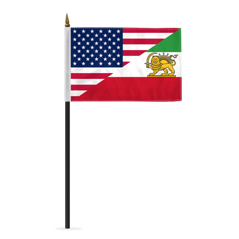 AGAS Iran USA Friendship Flag 4 x 6 inch Single Sided Polyester Stick Flag with 11" Pole Base