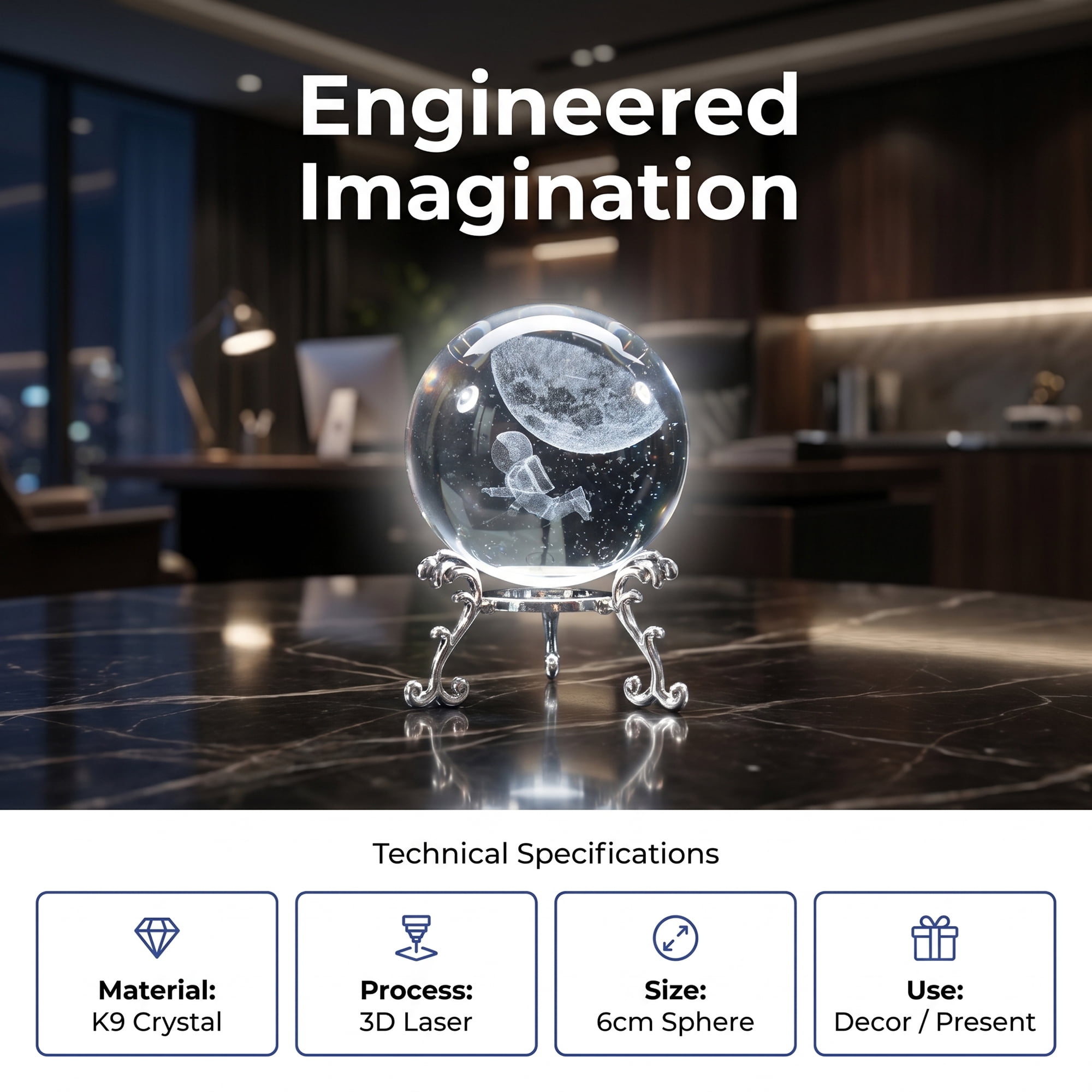 Unique Bargains Crystal Ball Figurine 3D Glass Paperweight with Base Clear Style G