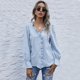 thumbnail image 1 of Blusa de mujer con volantes, cuello en V, abotonado, camisa de manga larga con puño delantero, Tops Abanopi Azul/Extragrande, 1 of 7