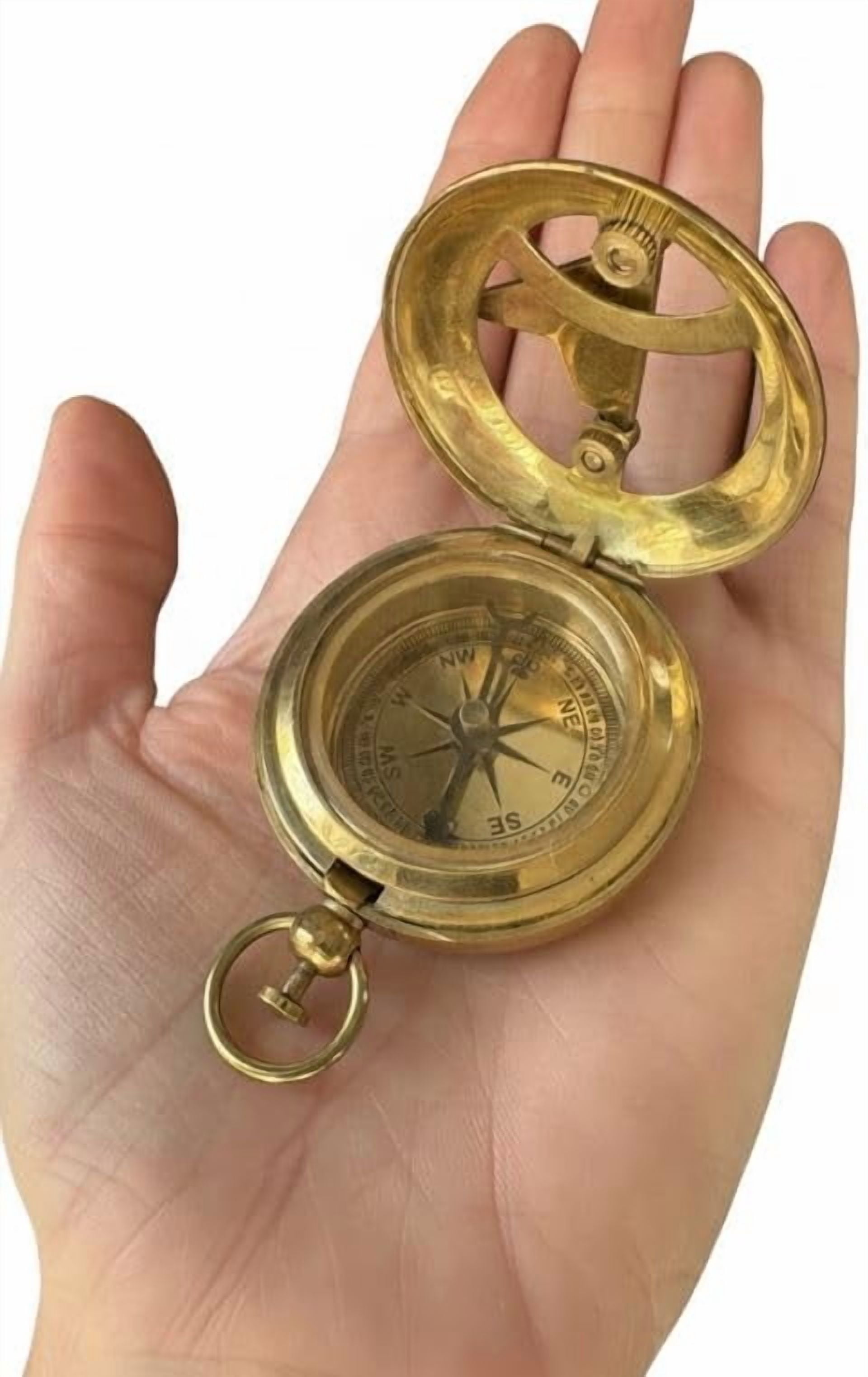 Maritime Treasures Antique Style Brass Pocket Compass – Vintage Nautical Maritime Navigation Instrument