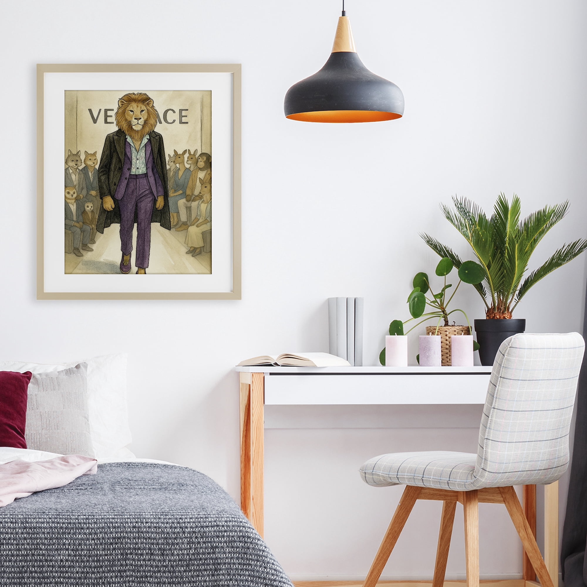 Stupell Industries Fashion Runway Lion Birch Framed Print Under Glass, design by Grotto Studios