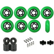 Replacement Rollerblade Inline Skate Wheels Outdoor, Ceramic Bearings, Green 72mm 89A