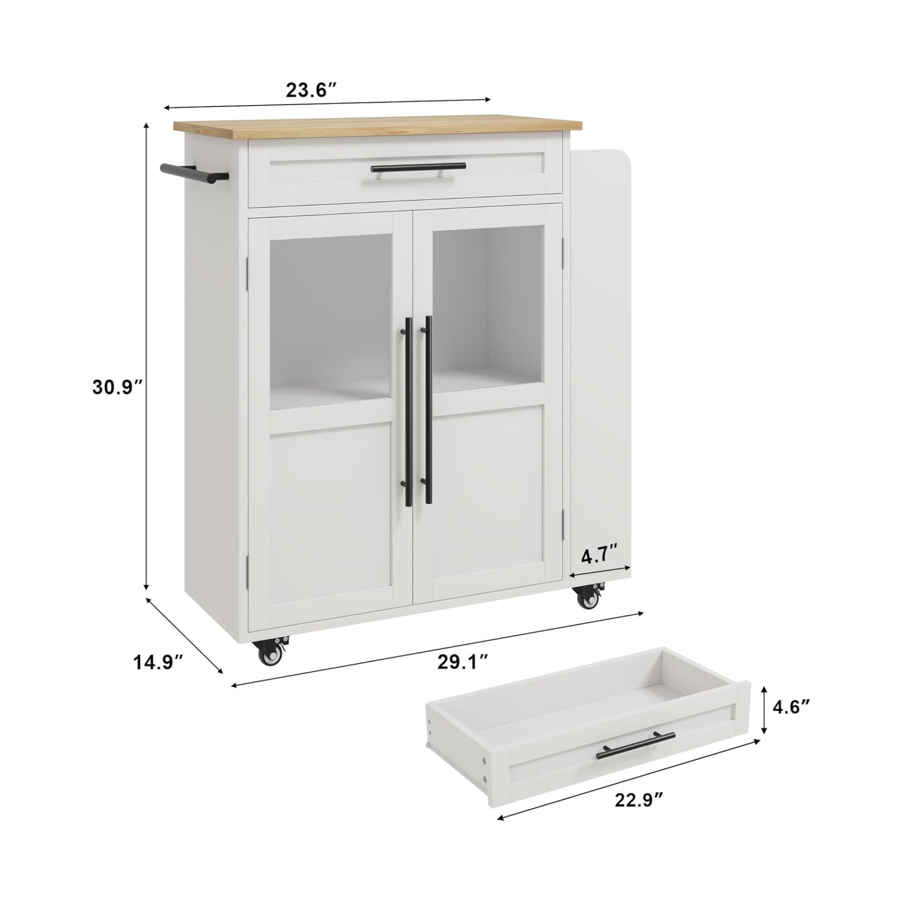 Rolling Wooden Kitchen Island with Drawer, Home Kitchen Cart with Storage Cabinet on Wheels, Thicker Wooden Top Portable Trolley Island with 3 Spice Rack for Kitchen, Dining Room