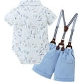 thumbnail image 3 of ZOEREA Baby Boy Clothes Suit Infant Short Sleeve Gentleman Outfits Dress Shirt+Bowtie+Suspender Shorts 0-18M, 3 of 14