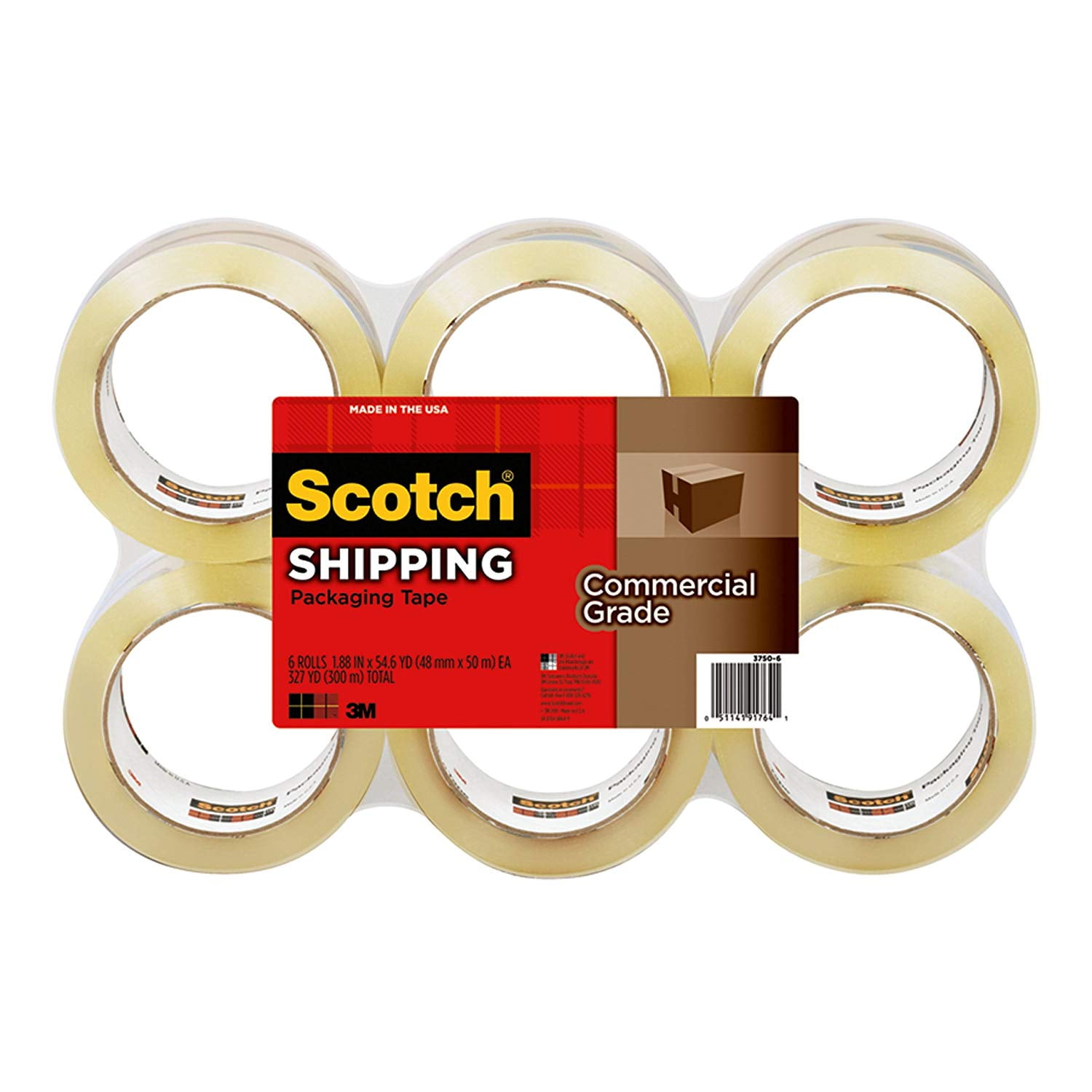 Scotch Commercial Grade Shipping & Packaging Tape 6 Pack, Clear