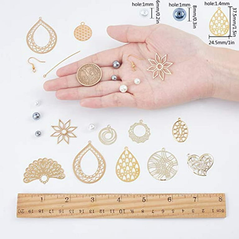 1 Box DIY 10 Pairs Filigree Dangle Earrings Hollow Earring Making Starter  Kit with Glass Pearl Beads Metal Links Brass Earring Hooks for Jewelry
