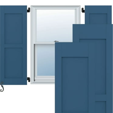 18"W x 65"H Americraft Two Equal Flat Panel Exterior Real Wood Shutters (Per Pair), Sojourn Blue