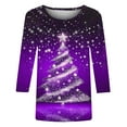 thumbnail image 3 of Hueook Christmas Shirts for Women Hawaiian Shirts Women's Fashion Casual Christmas Printed Round Neck 3/4 Sleeves T-Shirt Purple XL, 3 of 3