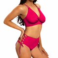 thumbnail image 4 of QURATI Swimwear Bikini Sets for Women High Waist Summer Beach Swim Bathing Suits V Neck 2 Piece Swimsuit Hot Pink M, 4 of 6
