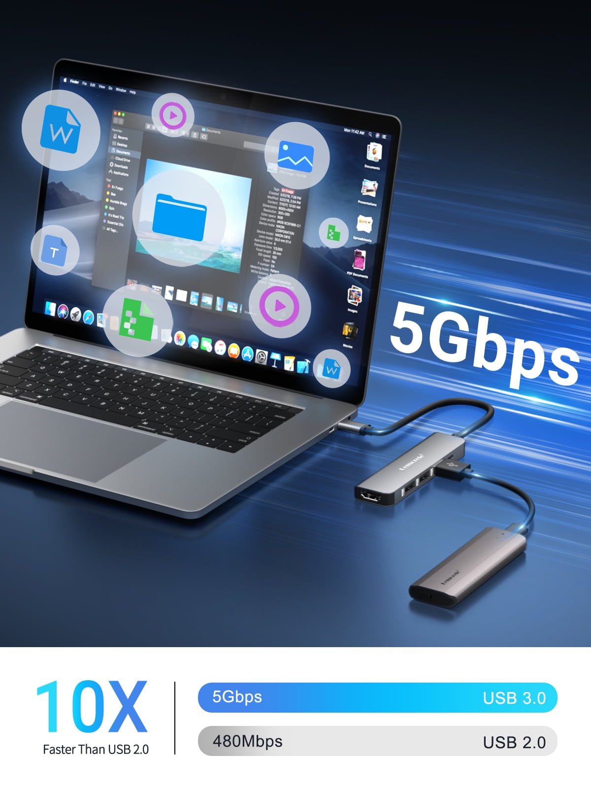 Lemorele USB C Docking Station, 5-in-1 Dongle Adapter with 4k HDMI, 3 USB A, PD100w USB C Adapter for Macbook Air/Pro M1, iPad M1, Windows, Switch, Lenovo, Android